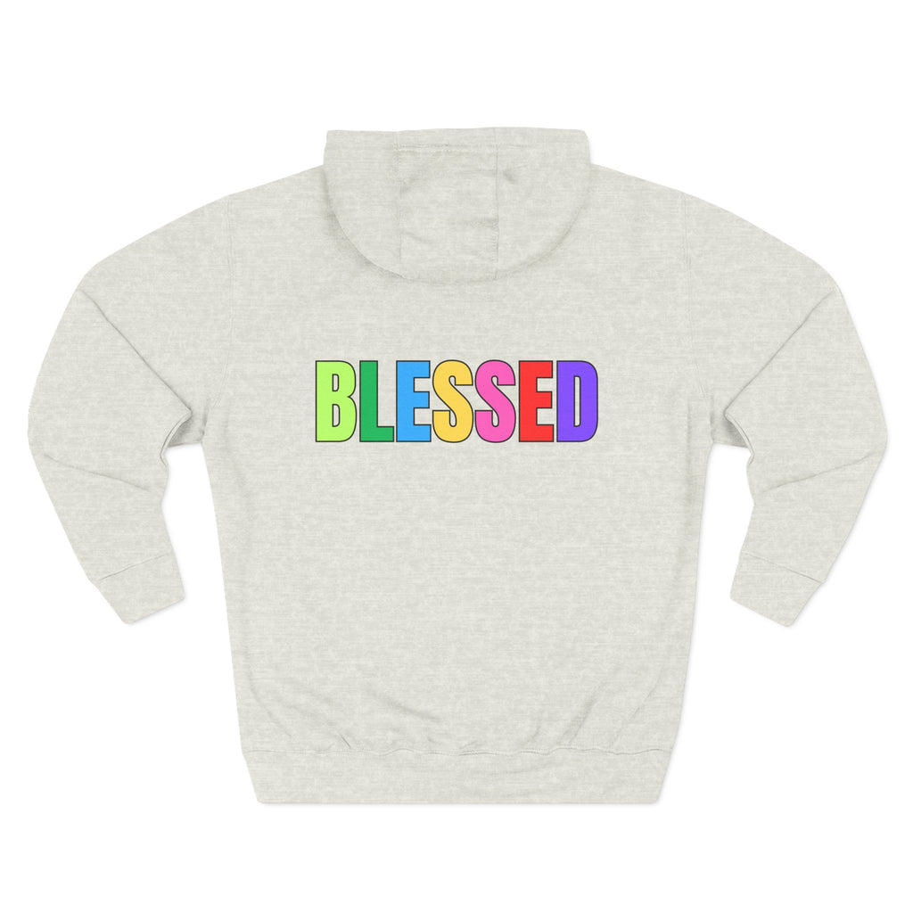'Blessed' Three-Panel Fleece Hoodie - Oatmeal