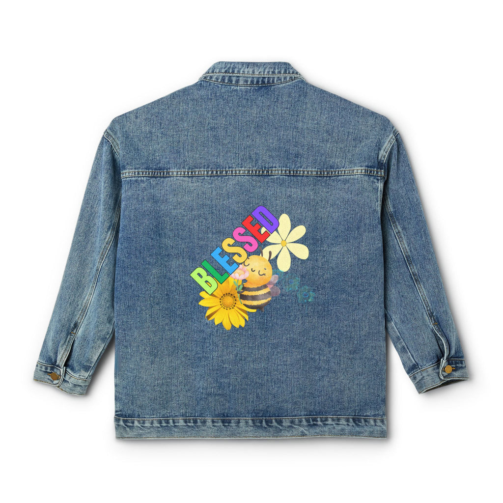 “BLESSED” Floral Bee Denim Jacket — Oversized Women’s Fit